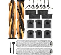 22 piederumu komplekti Mova Z60 Ultra Roller Complete/Standalone robotizētajam putekļsūcējam: 2 galvenās birstes, 2 veltņu tīrītāji, 6 sānu birstes, 4 HEPA filtri, 6 putekļu maisi, 1 birste, 1 skrūvgriezis.