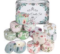 Aromterapijas aromātisko sveču komplekts viņam un viņai Dāvanas sievietēm / sievām / draudzenēm ar skaistām sojas vaska svecēm dekoratīvā skārdenē ar vāku kā dzimšanas dienas dāvanu komplekts no 12 gab.