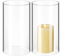 UKCOCO 2 stikla cilindri bez pamatnes (diametrs 8 cm x 15 cm) - karstumizturīga borosilikāta stikla laterna svecēm caurspīdīga - atvērta sveču turētāja stikla lampas abažūra rezerves stikls kāzu un galda dekorēšanai