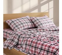 Lina drēbju skapis 160 gsm 100% kokvilnas Percale King Size Sheet Set Crimson Raven Tartan