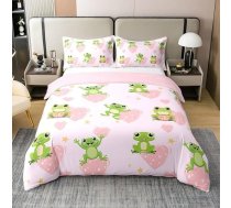Cartoon Frog 100 % kokvilnas sega segu vāks, Cute Frogs gultas veļas komplekts 135 x 200 cm bērniem zēniem meitenēm, Girly Love Heart gultas komplekti, Kawaii Amphibian sega segu vāks ar 1 spilvendrānu mīksts, bez mierinātāja