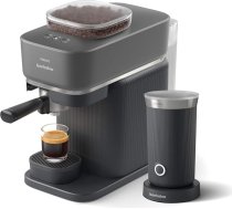 PHILIPS Baristina Espresso automāts un piena putotāju komplekts - automātiska malšana, blietēšana un pagatavošana, 16 bāru, kafijas automāts ar dzirnaviņu un portafiltru, viegli tīrāms, melni pelēks (BAR303/60)