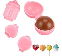 4 veidņu komplekts Cake Pop Moulds, 4 veidnes, Cake Pop Mould Set, Cake Pop Cookie Cutter, 3D drukātas apaļas bumbiņas un sirds formas cepšanas veidnes, DIY Mini kūka, cepšana, dzimšanas dienas ballīte, kāzu deserti
