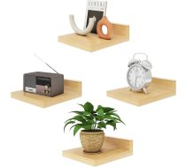 IBUYKE Mazais peldošais plaukts, koka sienas plaukts, 4 vienību komplekts, izstāžu plaukti, piekaramais plaukts guļamistabai, vannas istabai, virtuvei, dabīgs koks RF-GB505N-4