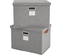 Uzglabāšanas kastes ar vāku, salokāmas, 2 gabali, audums, lieli uzglabāšanas grozi, stackable uzglabāšanas grozi plauktiem, kastes drēbēm, drēbju skapis, pelēks, saliekams, 43 x 30 x 30 cm