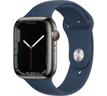 Apple Watch Series 7 (GPS + mobilais, 45 mm) - Grafīta nerūsējošā tērauda korpuss ar Abyss Blue sporta siksniņu (Atjaunots)