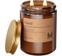 M&SENSE Stikla sveces ar smaržu 550 g - Santal dabīgā sojas vaska svece ar 110 stundu degšanas laiku, dāvana vīriešiem un sievietēm (vanna, joga, aromterapija)
