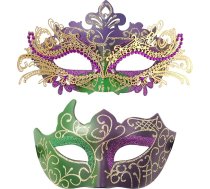 Oidea Masku balles masku komplekts pāriem: Zelta, violeta, zaļa, metāla aplikācijas, pērlītes, pērlītes, masku maskas, pusmaskas ar stieni Helovīna ballītei, karnevāla kostīms, kleitu tērps, dāvana pāriem, partnerim.