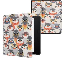 kwmobile Flip Case saderīgs ar Amazon Kindle Oasis 10. paaudzes lasītāja korpusu - Pingvīni pelēki dzelteni brūns