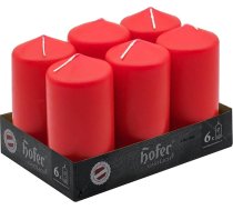 Hofer Pillar Candles - Magoņu sarkanā krāsā - 6 x 12 cm - Ilgstošs degšanas laiks - 39 stundas - Bez aromāta - Nepilina - 6 sveču iepakojums