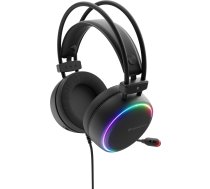 Genesis Neon 613 G2 spēļu austiņas, stereo austiņas ar mikrofonu, 50 mm draiveris, RGB apgaismojums, austiņas uz ausīm, skaļuma regulēšana, 3,5 mm ligzda un USB, paredzētas datoriem un klēpjdatoriem, melnas krāsas
