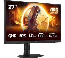 AOC Q27G4XD 27 collu WQHD spēļu monitors, 180 Hz, ātrs IPS panelis, 0,5 ms MPRT, adaptīvā sinhronizācija, HDR400, saderīgs ar G-Sync, augstuma regulēšana, (2560 x 1440 HDMI 2X 2.0 DP 1 x 1.4) melns