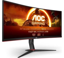 AOC CU34G2XPD/BK 34 collu izliekts, UW-QHD USB centrmezgla spēļu monitors, 180 Hz, ātrs VA panelis, 1 ms MPRT, adaptīvā sinhronizācija, HDR400, FreeSync Premium, (3440x1440 HDMI 2X 2.0 DP 2X 1.4), melns/arkans