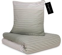 Bugatti Gultas veļa 135 x 200 cm - 100% kokvilna, ar rāvējslēdzēju, mīksta un mazgājama, satīna gultasveļa ar zaļām svītrām