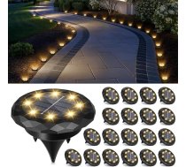 Solpex 20 saules lampu komplekts āra dārzam, 8 LED saules grīdas lampas āra apgaismojumam, IP65 ūdensizturīgs dārza apgaismojums, terases apgaismojums ceļam, piebraucamajam ceļam, baseinam, dārzam, pagalmam (silti balta)