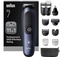 Braun Series 7 daudzfunkcionālais ķermeņa kopšanas komplekts, 11 in 1, ProBlade un AutoSense, 120 minūtes, SkinGuard un bārdas aizsarglīdzeklis, AquaGrip zemūdens lietošanai, AIO7540, zils