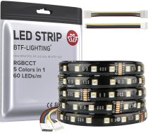 BTF-LIGHTING RGBCCT 5 krāsas 1 5050SMD LED sloksne DC24V 5M 60LEDs/m 300LEDs RGB + silti balta + auksti balta melna PCB IP65 ūdensizturīgs telpu virtuves dekorēšanai (kontrolieris un barošanas bloks nav iekļauts)