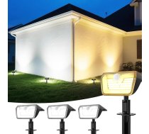 Linkind Saules apgaismojums 2-in-1 āra saules prožektors ar kustības sensoru 3000 K un 6500 K, 60 LED āra dārza prožektors ar nepārtrauktu gaismu un uzlādes indikatoru, IP67 ūdensnecaurlaidīgs saules staru apgaismojums 8 M/120°, 3 gab. iepakoju