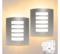 2 āra lampu komplekts, E27 sienas lampa, IP44 āra lampa, matēts nerūsējošais tērauds, ABS mājas sienai, balkonam, vannas istabai, sienas apgaismojumam, iekštelpām, komplektā ietilpst 2 x 12 W silti baltas LED spuldzes