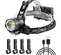 WholeFire 13000 lūmenu LED lukturis Super spilgts USB uzlādējams XHP90 Zoomable 4 režīmi Galvas lukturis ar COB gaismu un jaudas indikatoru un pārnēsājamu uzlādes funkciju kempinga ārkārtas situācijām