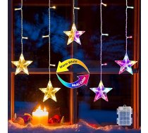 5 zvaigžņu logu rotājums ar bateriju darbināmu taimeri un āķi, 0,88 m, 36 LED Ziemassvētku rotājums, IP44, Ziemassvētku apgaismojums, āra Ziemassvētku gaismas virtene logiem, stikla sienām un telpām (silti balta un krāsaina)