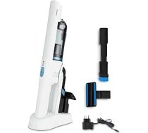 MEDION rokas putekļsūcējs (ar akumulatoru, bezvadu, BLDC motors, mini putekļsūcējs automašīnai, HEPA-13 filtrs, putekļu un alergēnu filtrēšana, spēcīga 20 kPa sūcējspēka, uzlādes stacija, MD12057) Balts