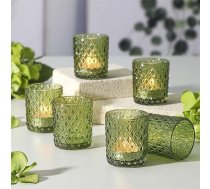 FUND AMLIGHT 12 gab. zaļās tējas svecīšu glāzes, Ziemassvētku tējas svecīšu glāzes galda dekorēšanai, stikla tējas svecīšu turētāji, votīvu svecīšu turētāji, kāzu un Ziemassvētku galda dekorācijas mājām
