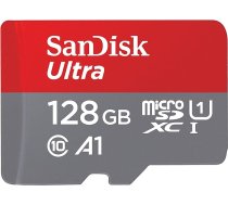 SanDisk Ultra Android microSDXC UHS-I atmiņas karte 128 GB + adapteris (viedtālruņiem un planšetdatoriem, A1, 10. klase, U1, Full HD video, lasīšanas ātrums līdz 140 MB/s), viena kopija