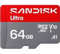 SANDISK Ultra microSDXC 64GB UHS-I karte + SD adapteris (līdz 145MB/s lasīšana, Full HD video, V10, U1, C10, A1) Karte Android viedtālruņiem vai planšetdatoriem, kamerām un portatīvajiem datoriem