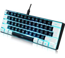 abucow 60% mehāniskā tastatūra ar zilu fona apgaismojumu, 92 taustiņi, spēļu tastatūra, gaiši zili/balti taustiņu vāciņi - sarkani slēdži augstākās kvalitātes uzgaļiem un spēļu pieredzei (gaiši zila/balta)