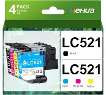 hehua LC521 kasetnes saderīgas ar Brother LC521 tintes komplektu LC 521 LC 521 LC-521VAL priekš Brother DCP-J1310DW DCP-J1360DW DCP-J1460DW DCP-J1313DW DCP-J1260W (LC521BK, LC521C, LC521M, LC521Y)