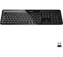 Logitech K750 bezvadu tastatūra, darbojas ar saules enerģiju, 2,4 GHz savienojums, izmantojot USB Unifying uztvērēju, īpaši maza un ekoloģiska ražošanā, vācu QWERTY izkārtojums - melna