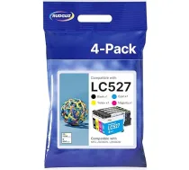LC527 kasetnes saderīgas ar Brother LC527 Multipack LC-527VAL priekš Brother MFC-J4550DW MFC-J4350DW LC527 XL (melna, ciāna, dzeltena, dzeltena, purpursarkana, 4 gab.)