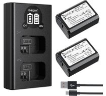 ENEGON NP-FW50 akumulators (2-Pack | 1300mAh) un LCD lДЃdД“tДЃjs ar dubulto USB lДЃdД“tДЃju Sony ZV-E10, A6000, A6300, A6400, A6500, A7, A7II, A7RII, A7SII, A7S, A7R, A7RII, A55, A5100, RX10 - piederumu komplekts