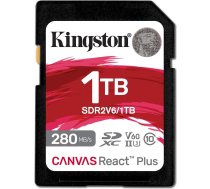 Kingston Canvas React Plus V60 SD 1TB SDXC UHS-II 280R/150W U3 V60 priekš Full HD/4K