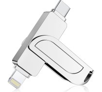 USB zibatmiņas karte iPhone 128 GB reālas ietilpības, USB 3.1 180MB/s ar MFi Lightning, USB-C un USB-A, AI dublējums fotoattēliem/video, Apple autorizēta atmiņas karte iPhone/iPad/Android OTG mobilajam tālrunim