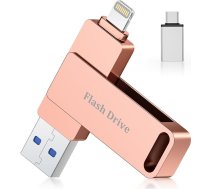 128 GB USB zibatmiņa iPhone ierīcēm ar reālo ietilpību, Apple sertificēta USB 3.0 MFi Lightning zibatmiņa, USB-C foto zibatmiņa, ārējā atmiņas zibatmiņa iPhone, iPad, OTG atbalstošiem Android tālruņiem, Mac un PC – 3-in-1