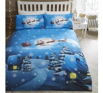 Bedlam Santa Sleigh sega sega pārklājs vienvietīga izmēra (140 x 200 cm) Glow in the Dark 1 x spilvendrāna Ziemassvētku eglīte Sniegs Ziemassvētku rotājums Ziemassvētku rotājums