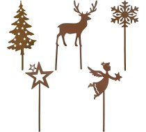 KRONLY Garden Stake 5 x Ziemassvētku rotājums Rust Stake Metal Ziemassvētku kompozīcija Adventa vainags Ziemassvētku vainags Ziemassvētku vainags