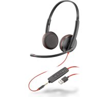 Virs galvas binaurālās austiņas Supra-Aural 7,45 pēdas kabelis Trokšņu slāpēšanas mikrofons Noise Canc Poly Blackwire C3225 austiņas Stereo Mini telefons (3,5 mm) vadu 32 Ohm 20 Hz 20 kHz On-Ear austiņas