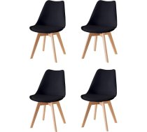 Baroni Home ESS or Office Chair with Wooden Beech Legs, Ergonomic Plastic Chair with Integrated Cushion, 50 x 48 x 82 cm (Black, 4)