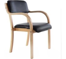 Modern Ergonomic Nordic Wooden Dining Chair, Stackable Kitchen and Office Chair with Open Back, Black PU, Ideal for Reception, Study and Visitor Seating