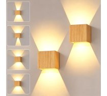 CHEVVY Pack of 2 LED sienas lampas iekštelpu koka iekštelpu Vintage 8 W moderns LED sienas apgaismojums uz augšu un uz leju, regulējams gaismas leņķis, koka sienas lampas, āra gaiteņa lampas Silti balta 3000 K sienas lampas