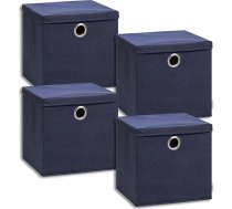 Storanda 4 glabāšanas kastu komplekts 34 x 34 x 33 cm ar vāku Īpaši lieli rokturi Izturīga un salokāma plauktu kaste, kas ideāli piemērota mājoklim un bērnu istabai Tumši zila krāsā