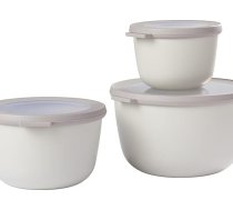 Mepal - Cirqula Multi-Bowl komplekts 3 gab., apaļš, ziemeļbalts - 500, 1000 un 2000 ml - var izmantot kā uzglabāšanas trauku, trauku ledusskapim un saldētavai, trauku mikroviļņu krāsnij un servējamo trauku ar vāku