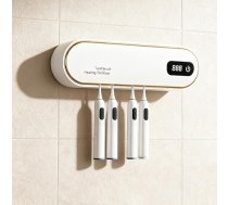 UV dezinficējošs sienas zobu birstes turētājs ar žāvēšanas un taimera funkciju (19,8 x 8,3 x 4,8 cm), 4 slots dziļai dezinfekcijai, 1800 mAh zobu birstes sterilizators, UV zobu birstes dezinficētājs vannas istabai (balts)