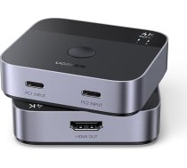 UGREEN 2 in 1 Out Switch 2 USB-C ievadi 1 HDMI izeja 4K @ 60Hz 2 PC 1 monitora pārslēdzējs, Plug & Play, HD audio sinhronizācija, ESD aizsardzība Steam Deck/Laptop/Projektoram utt.