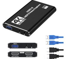 4K audio video ierakstīšanas karte USB 3.0 ar HDMI kabeli Full HD 1080P ierakstīšanas ierīce video rediģēšanai, spēļu ierakstīšanai, tiešsaistes mācībām (melna)