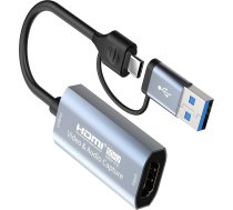 Video ierakstīšanas karte, USB 2.0 HDMI uz USB C audio ierakstīšanas karte, 4K 1080P60HZ ierakstīšana ar C tipa adaptera ierīcēm spēļu tiešraides video ierakstīšanai, saderīga ar Windows Mac OS sistēmu utt.