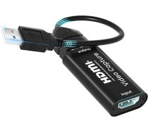 AMANKA 1080P audio un video ierakstīšanas karte, HDMI uz USB 2.0 video audio ierakstīšanas pārveidotājs bez aiztures un bez aiztures Plug and Play adapteris video digitalizēšanai un rediģēšanai - melns